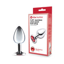 b-Vibe Essentials 3.25 Inch Steel Jewel Butt Plug Red with ruby red gem and packaging.