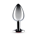 b-Vibe Essentials 3.25 Inch Steel Jewel Butt Plug Red with polished stainless steel and red jewel base.