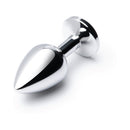 b-Vibe Essentials 3.25 Inch Steel Jewel Butt Plug Red with polished stainless steel and a sparkling red jewel base.