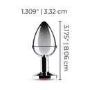 b-Vibe Essentials 3.25 Inch Steel Jewel Butt Plug Red dimensions with measurements in inches and centimeters.