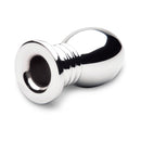 b-Vibe Essentials 2.75 Inch Aluminum Hollow Tunnel Butt Plug showcasing a polished metal finish and sleek design.