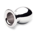 B-vibe Essentials 3 Inch Aluminum Hollow Tunnel Butt Plug in polished silver with open-center design