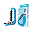 B-vibe Essentials Beaded Flogger featuring black beads and blue strands for textured impact play.