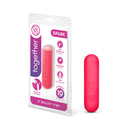 Together Mini Vibes Spark 3 Inch Bullet Vibrator packaging with pink bullet vibe and features highlighted.