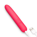 Together Mini Vibes Slim 5.5 Inch Ladyfinger Vibrator in pink with USB charging cable.