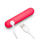 Together Mini Vibes Teaser 4 Inch Bullet Vibrator in vibrant pink with USB charging cable and earbud.