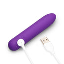 Together Mini Vibes Tip 4 Inch Pointy Bullet Vibrator in purple with USB charging cable.