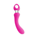 Evolved Kiss The Ring Silicone G-Spot Vibrator Pink with a curved shaft and chrome ring handle.
