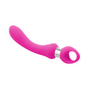 Evolved Kiss The Ring Silicone G-Spot Vibrator Pink features a curved, flexible shaft and chrome ring handle.
