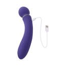 Evolved Shiver Silicone Rechargeable Vibrator Purple with USB charging cable, featuring a textured design and rounded head.