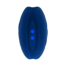 Zero Tolerance Taco Time Silicone Vibrating Stroker Blue shown from above with activation buttons illuminated.