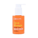 Coochy Shave Cream Coco Mango 3.4 Oz with moisturizing and soothing properties in a bright orange bottle.