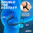 Jock Gyrating Prostate Vibrator with C-Ring showcasing motor vibrations and double ringed design for enhanced pleasure.