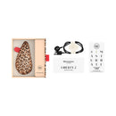 Womanizer Liberty 2 Leopard Air Pulse Stimulator in packaging with accessories and quick start guide.
