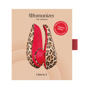 Womanizer Liberty 2 Leopard Air Pulse Stimulator product packaging with leopard print design and ergonomic shape.