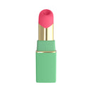 Womanizer Beauty Green & Pink Air Pulse Stimulator designed like a lipstick with a sleek green and pink design.