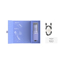 Womanizer Beauty Lilac Clitoral Suction Stimulator in box with quick start guide and charging cable.