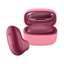 Womanizer Snap Crushed Berry Clitoral Stimulator inside a pink charging case, showcasing compact design.