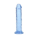 Realrock Realistic Dildo 5 Inch Blue with a crystal-clear blue finish, designed for comfortable stimulation.