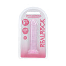 Realrock Realistic Dildo 5 Inch Pink in packaging, featuring a smooth design and suction cup for versatile use.