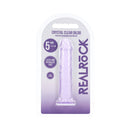 Realrock 5 Inch Realistic Dildo Purple in packaging with suction cup, latex and phthalate free.