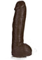 Realistic 13-inch black dildo with veined texture and suction cup base for enhanced stability and pleasure.