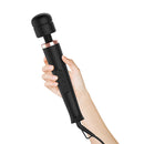 Hand holding the Adam & Eve Magic Massager Ultimate Plug-In Wand with controls and flexible head.