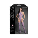 Fantasy Lingerie Crystal Club Soft Focus Teddy Bodystocking packaging featuring a model in sheer lavender lace.