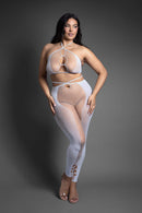 Fantasy Lingerie Pull Me Closer Halter And Stockings Queen featuring sheer top and fishnet stockings.