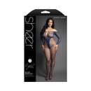 Fantasy Lingerie After Midnight Bodystocking Queen Navy showcased on model, featuring sheer lace and diamond net design.