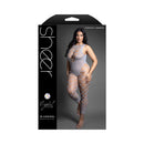 Fantasy Lingerie Crystal Club Bodystocking Queen Size Gray showcasing a curvy model in shimmering sheer design.