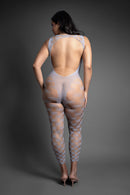Fantasy Lingerie Crystal Club Bodystocking Queen Size Gray showcasing a rhinestone geometric net design from the back.