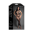 Fantasy Lingerie Dark Attraction Bodystocking Queen Size showcased on model in packaging for alluring appeal.