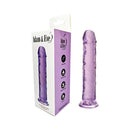 Adam & Eve Crystal Gem 7 Inch Dildo Amethyst in packaging with a sleek design and suction cup base.