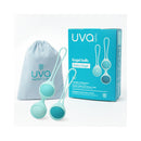 UVA Kegel Balls Progressive Weight Training Set with packaging and silicone bag for pelvic floor exercises.