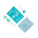 UVA Kegel Balls Progressive Weight Training Set with three balls and silicone bands for pelvic floor exercises.