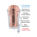 PDX Extreme Wet Pussies Quick Suck Stroker Pump System diagram showing features and components.