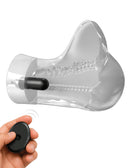 PDX Wet Pussies Control Freak Vibrating Stroker Frost with remote control for heightened pleasure.
