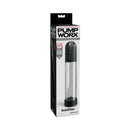 Pumpworx Autoflow Rechargeable Dual-Control Penis Pump in packaging showcasing suction control features.
