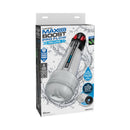 Pumpworx Maxboost Pro Flow Deluxe Penis Pump Kit Black packaging with automatic vacuum features and interchangeable sleeves.