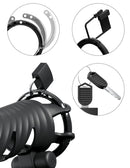 Detailed view of the Fantasy C-Ringz ControlCore Remote Vibrating Cock Blocker with adjustable harness and locking mechanism.