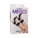 Merci Velvet Ankle Cuffs Violet and Black packaging with stylish ankle cuffs for restraint play.