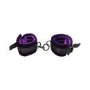 Merci Velvet Ankle Cuffs Violet and Black, plush velvet cuffs for gentle restraint play and confident bondage styling.