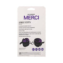Merci Velvet Ankle Cuffs Violet and Black packaging showcasing luxurious padded velvet and adjustable design.
