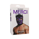Merci Puppy Hood Neoprene Violet Black packaging showcasing the bold design and colors of the fetish mask.