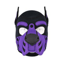 Merci Puppy Hood Neoprene Violet Black pet-play mask with bold purple and black design for bondage sessions.