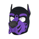 Merci Puppy Hood Neoprene Violet Black pet-play mask designed for immersive fetish scenes.