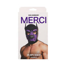 Merci Puppy Hood Neoprene Violet Black packaging showcasing a pet-play mask for couples and fetish scenes.