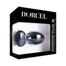 Dorcel Diamond Medium Butt Plug Black in elegant packaging showcasing its sleek design and glamorous features.