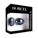 Dorcel Diamond Small Metal Anal Plug Black in elegant packaging, showcasing its sleek design and jewel base.